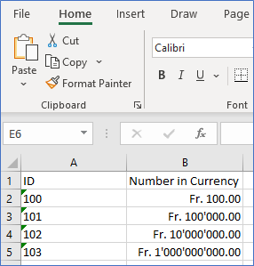 Final Result of Excel Currency Writing